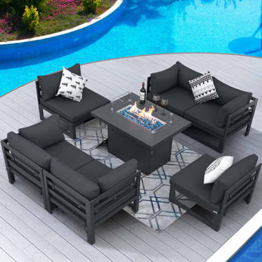 Patio set with online fireplace table